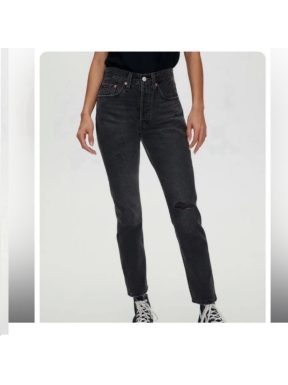 Levi's 501 Skinny Black Distressed Jeans Size 27 High Rise Stretch